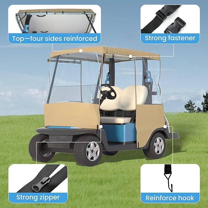 BENVOL Golf Cart Cover, For 2 Seater, Driving Use, 4 Sides Rolled Up, Waterproof, Windproof, Dustproof, 600D Waterproof Oxford Cloth, Super Transparent EVA, For Club Car Precedent/Tempo/ Onward, EZGO