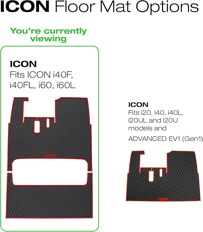 Xtreme Mats ICON Compatible Full Coverage Golf Cart Floor Mats Set (1st & 2nd Row Mats) Fits ICON 4F & 6 Seater Golf Carts - i40F, i40FL, i60, i60L - All Black