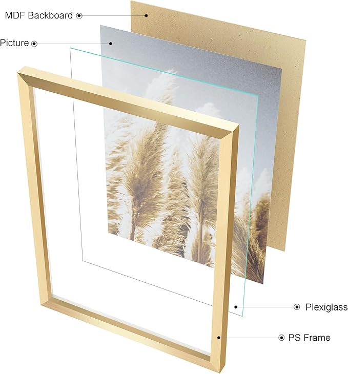 ArtbyHannah Gallery Wall Frame Set, 8 Pack Picture Frames Collage Wall Decor with Neutral Pampas Grass Art for Living Room, Assorted Size Including 11"x14", 8"x10", 5"x7"(Gold Frame)