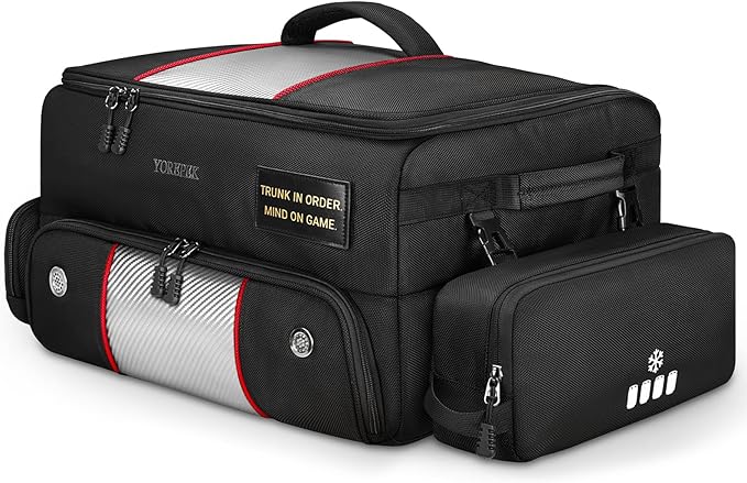 YOREPEK Upgraded Golf Trunk Organizer, Christmas Gifts for Golfers, with Removable Insulated Pouch&Dust-Proof Protective Layer, Multi-Compartment fits 2 Pairs of Shoes, Golf Accessories
