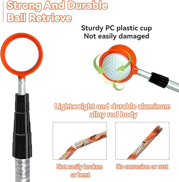 SPEENSUN Golf Ball Retriever Telescopic,Golf Ball Water Retriever,Max 12Ft Lightweight Aluminum Alloy Golf Ball Grabber,Not Easy to Break and No Corrosion Golf Ball Retriever for Water and Bushes