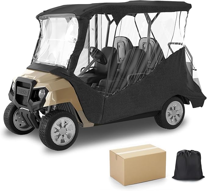 Golf Cart Enclosure for Club Car DS Precedent | 4-Passenger Waterproof Cover with Extended Roof & Roll-Up Windshield