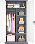 Greenvelly Metal Wardrobe Cabinet with Lock Door, 72" Metal Wardrobe Closet Cabinet with Hanging Rods and Adjustable Shelves, Steel Storage Locker Closet for Home, Office, Employee, Gym (White Grey)