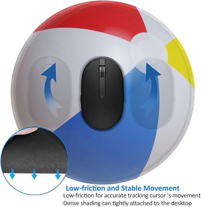 Novelty Beach Ball Round Mouse Pad, Small Gaming Mousepad with Stitched Edge, Non-Slip Rubber Base Mouse Mat Office Desk Accessories for Laptop Computer Decor 7.9 X 7.9 Inch