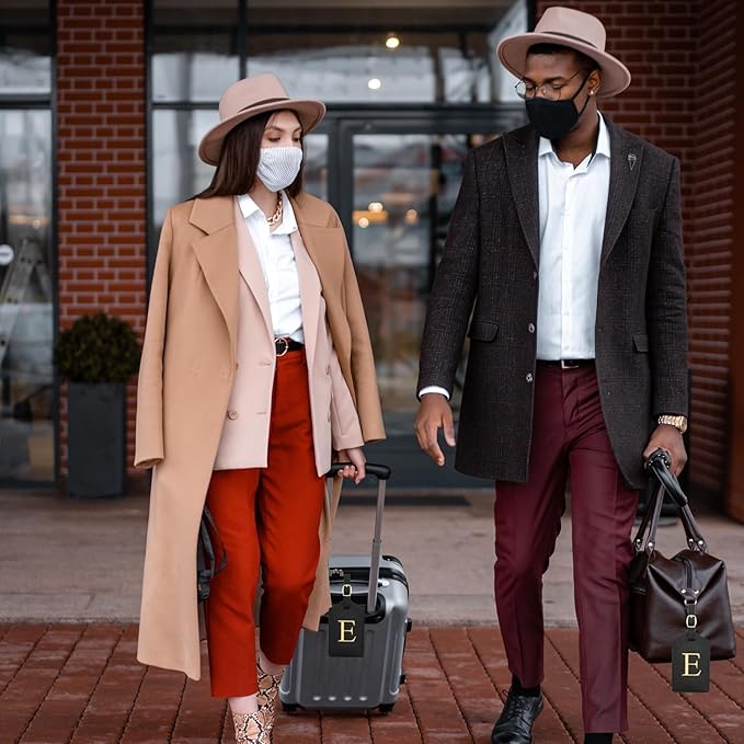Luggage Tag PU Leather for Suitcase Baggage Handbag Travel Bag Label Suitcase Tag Suitcase Label Tag w. Name Card & Privacy Cover (E)