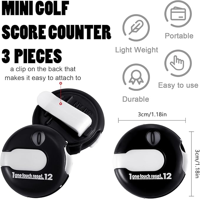 Frienda Golf Score Counter Mini Golf Stroke Counter with One Touch Reset and Simple Attachment to Scorekeeper Glove in