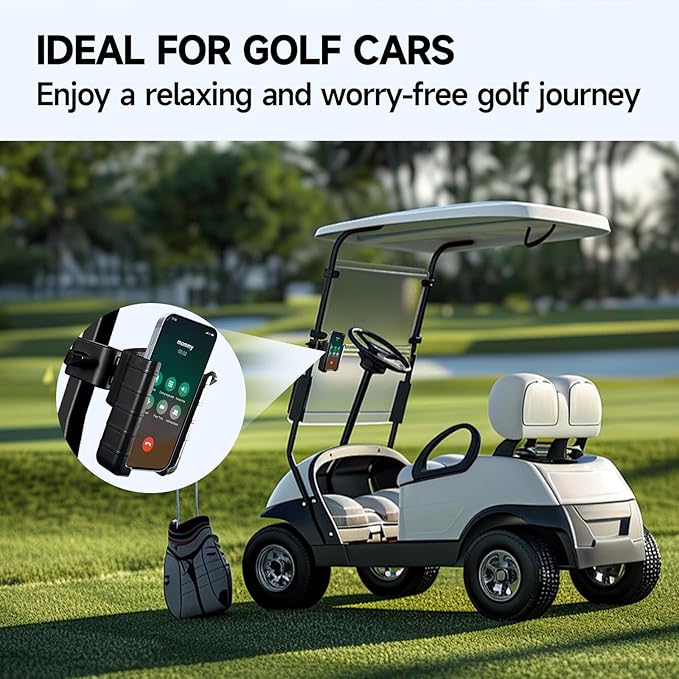 Golf Cart Phone Holder Mount, Compatible with EZGO/Club Car/Yamaha, Universal Compatible with iPhone/Galaxy/Google Pixel, Golf Cart Accessories Fit for All Smartphones (Black)