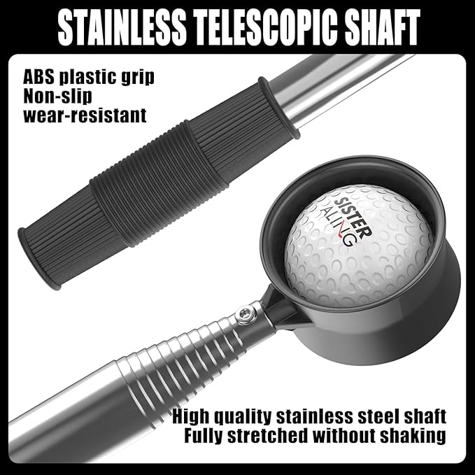 9ft/12ft Water Telescopic Golf Ball Retriever，Classic and Durable Stainless Steel Picker Upper, The Best Accessory Gift for Men and Women Golfers.
