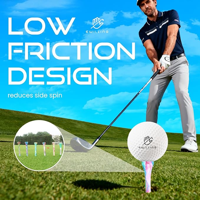 Golf Tees Multiple Colors Mixed Size Package, 100pcs Professional Bamboo/Wood Golf Tees, Size 3-1/4", 2-3/4" & 1-1/2" Reduce Friction and Resistance