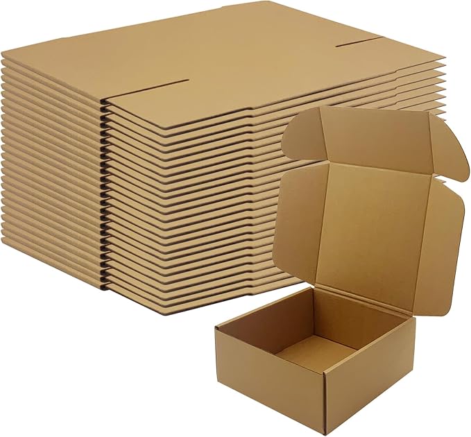 7x7x3 Inches Shipping Boxes Set of 25，Brown Cardboard Boxes Recyclable Corrugated Mailers for Small Business, E-commerce, Gift Packaging Storage Boxes Products Box Self-Locking Folding Boxes