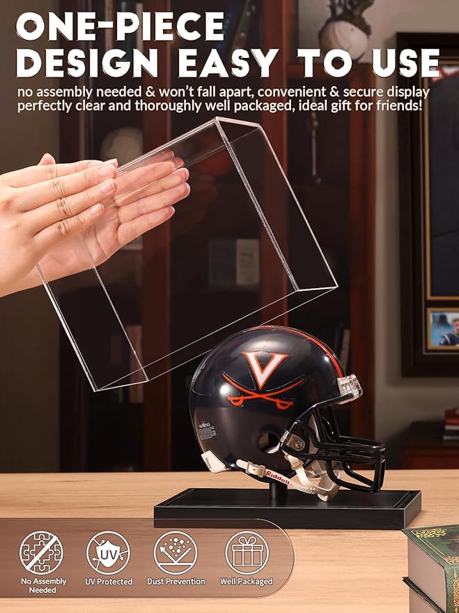 Clear Acrylic Mini Helmet Display Case, Protective Sports Memorabilia Storage Box