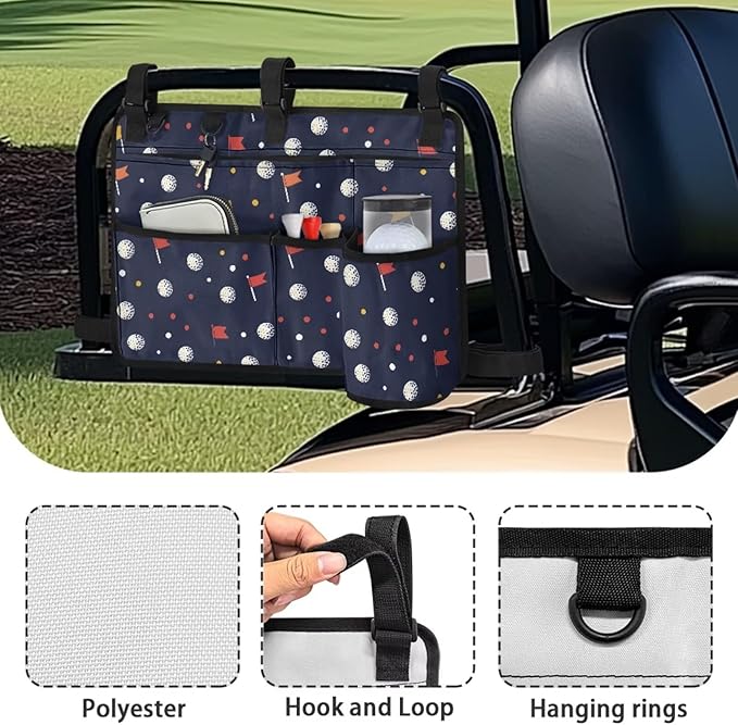 Golf Ball Golf Cart Rear Seat Organizer Universal No Drilling Storage Bag Lightweight Accessories