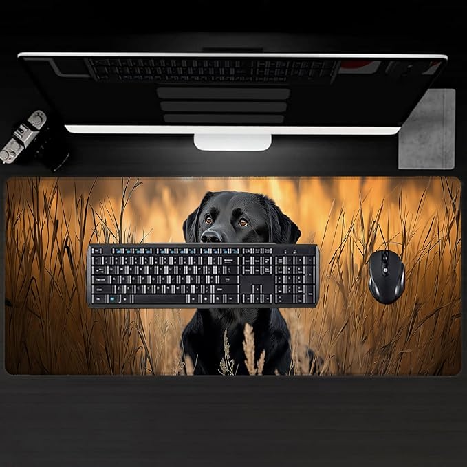 Black Lab Portrait Large Gaming Desk Mat,Rubber Non-Slip Stunning Labrador Dog Mouse Pad,31.5x11.8x0.12in Extended Mousepad,Game Lover Mice Pads Gifts,Office Home Deskmat Decor