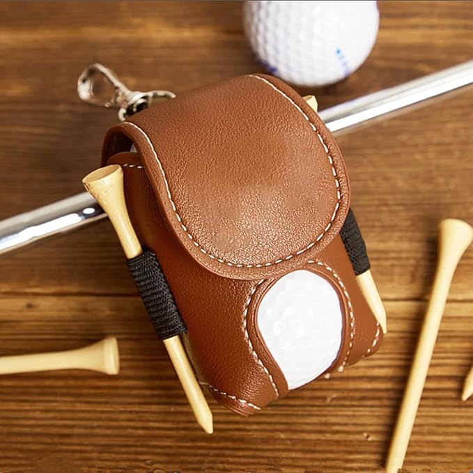 Leather Golf Ball Holder - Golf Ball Storage Pocket, Tee Bag with Sturdy Leather, Convenient and Tee Carry Pouch, Accessories Organizer for Course or Practice, Portable Pocket