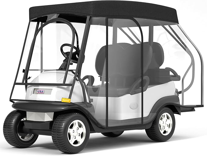 Rosefray Golf Cart Enclosure - 2+2 Drivable Rain Cover for Short Roof 58" EZGO, Club Car - Durable Door Zipper, 4-Sided Clear Windows (4 Seater)