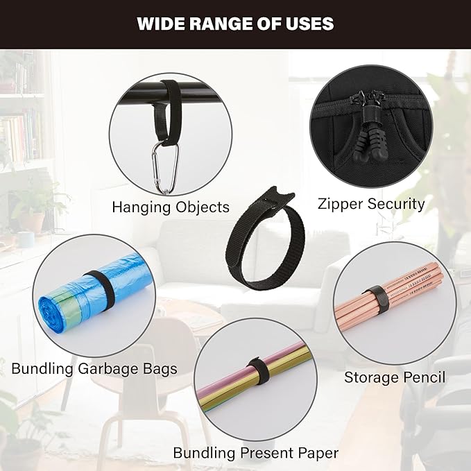 90PCS Reusable Cable Ties with Hook and Loop, Multi-purpose Adjustable 8 Inch Cable Management Wire Ties Cable Straps for Organizing Home, Office and Data Centers, Black