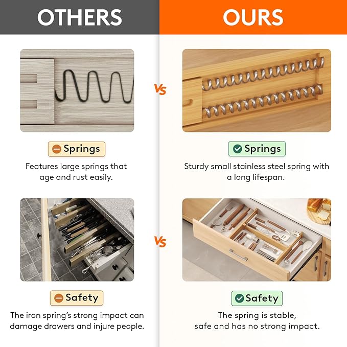 Lifewit 6 Pack Bamboo Drawer Dividers 2.4" High, 13-16.5" Kitchen Drawer Organizers, Adjustable Wooden Drawer Dividers for Clothes, Expandable Drawer Separators for Dresser, Bedroom, Bathroom, Cabinet
