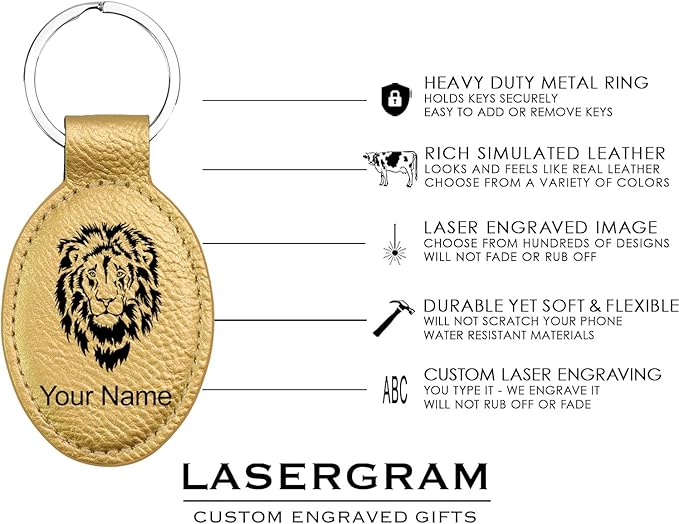 LaserGram Oval Keychain, Golf Ball, Personalized Engraving Included (Gold)