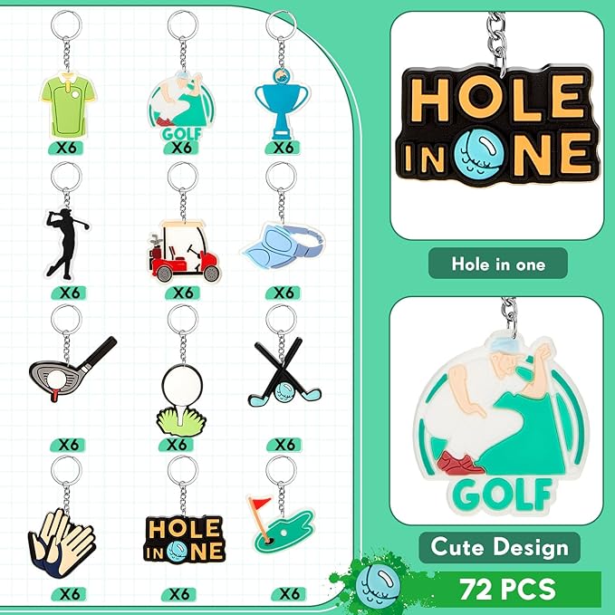 Batiyeer 72 Pack Golf Ball Keychains Bulk Party Favors Sports Ball Key Chains Funny Keyring Gifts for Women Men Birthday Supplies
