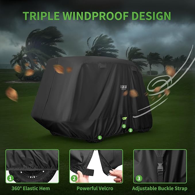 10L0L Heavy Duty 650D Golf Cart Cover for 2/4/6 Passengers EZGO, Club Car and Yamaha, All Weather Outdoor Protection Weatherproof