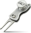 Golf Divot Repair Tool — 5-in-1 Golfing Ball Marker, Pitch Mark Repair, Putting Alignment, Club Tee, and Groove Cleaner, Accessory Metal Switchblade Design - Ideal Gift for Golfers