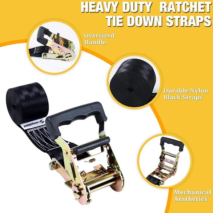 Endless Retractable Ratchet Straps 1650 lb Break Strength 2in x 10 Ft (No Hooks) Tie Down Kit Set Car Cargo Strap for Securing Stuff
