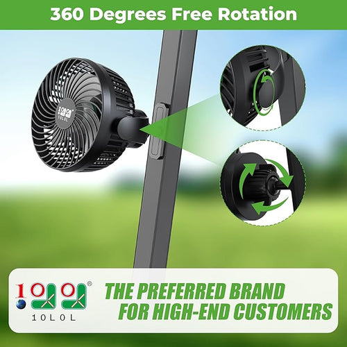 10L0L Magnetic Golf Cart Fan Rechargeable Big Battery Powered Portable Fan,3 Speeds/2 LED Light/56 Hrs Runtime /360°Rotatable with Magnetic Base,USB & Type C Ports,Cool Summer Golf Cart Accessories