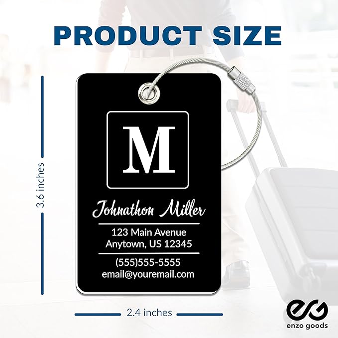 Personalized Luggage Tag | 4 Pack | Custom Luggage Tags for Suitcases | Kids Backpack Tag | 10 Color Options & Choose Font, Font Color