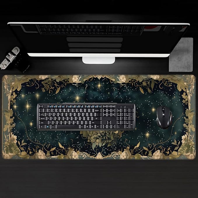 Vintage Possum Large Gaming Desk Mat,Rubber Non-Slip Retro Opossum Nighttime Floral Frame Mouse Pad,31.5x11.8x0.12in Extended Mousepad,Game Lover Mice Pads Gifts,Office Home Deskmat Decor