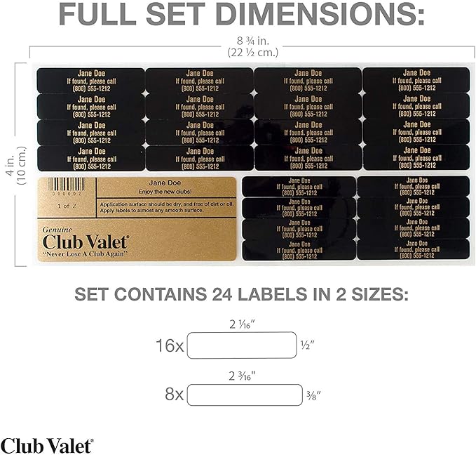 Customized Golf Club Labels – 24 Classy Identification Personalized Labels for Golf Clubs, Tools & More – Weatherproof, Fade Resistant