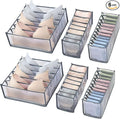 6 Pcs Underwear Drawer Organizer, Foldable Underwear Storage Divider Boxes 6/7/11 Cell Closet Clothing Organizers for Bras Panties Ties Socks Scarves Clothes