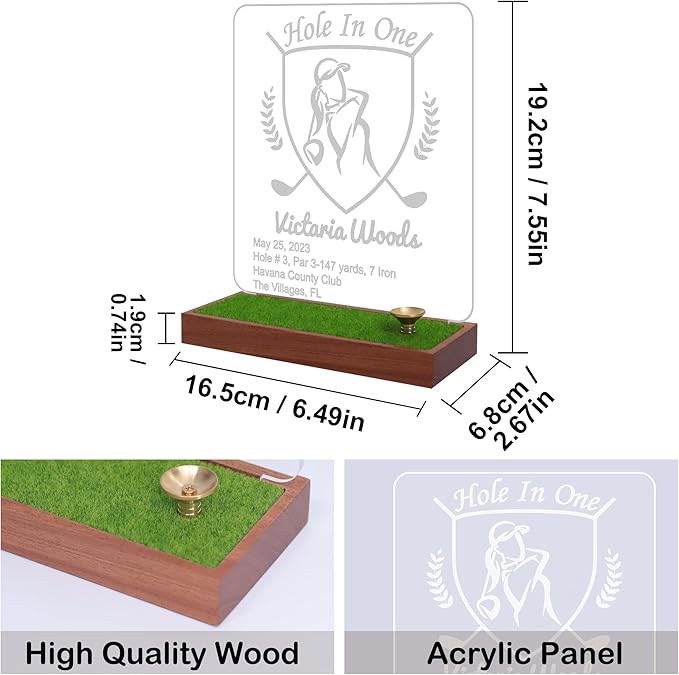 Hole in One Golf Ball Display Case, CoolGift Mart Personalized Light Up Golf Ball Holder Memorabilia Display and Storage, Wooden Acrylic Accessories with Warm White Color Lights, Gift for Golfers