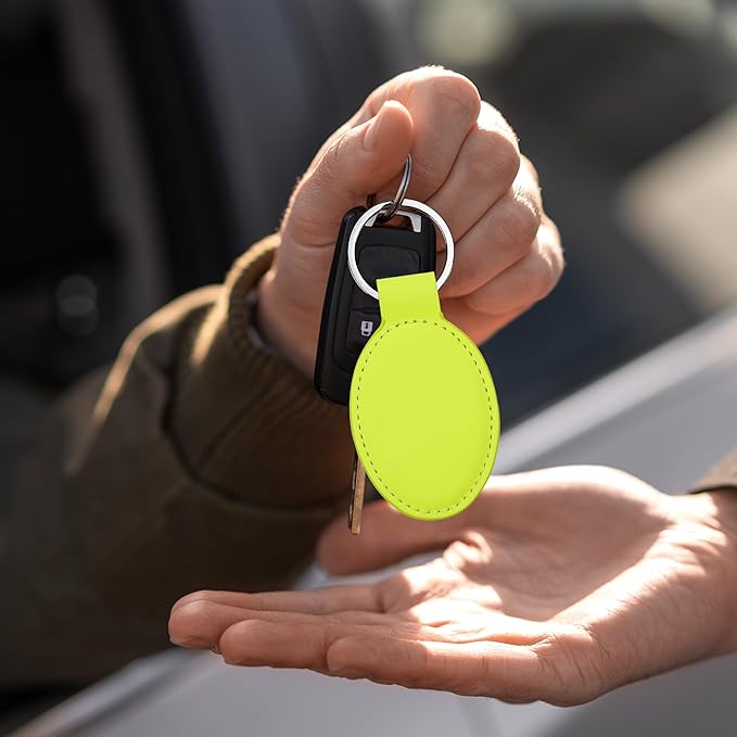 LaserGram Oval Keychain, Palm Trees, Personalized Engraving Included (Neon Green)