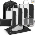 Gonex Expandable Mesh Packing Cubes - 8 Set Compression Organizer for Travel Essentials with Toiletry, Laundry, Shoe & Cable Bags - Black