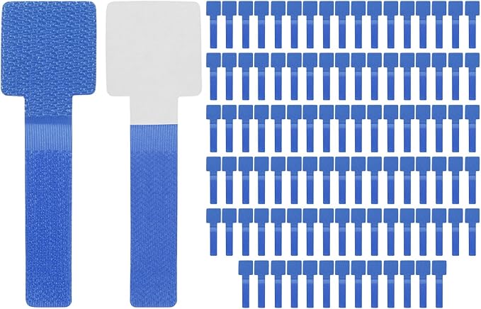 100-Pack Hook and Loop Cable Ties, 3.5 x 1.1 Inch Enhanced Self-Adhesive Cord Organizer for Desk/Home/Wall/Office Essentials, Cable Management Under Desk [Blue]