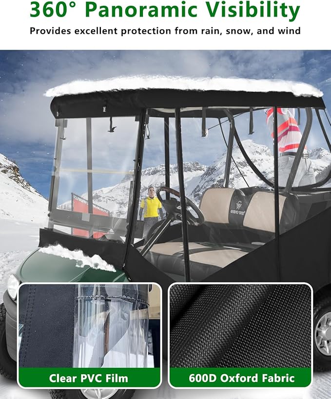 Golf Cart Enclosure 2 Passenger for Ezgo TXT RXV,600D Clear Rain Cover Driving Enclosure 2 Seater,Roll Up 4 Sided Transparent Windows&Door Heavy Duty Zipper,Side Mirrors Openings Winter enclosures