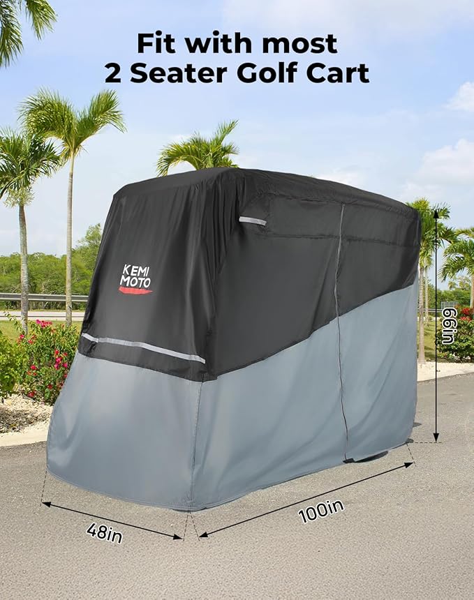 KEMIMOTO Golf Cart Cover, 2/2+2/4/4+2/6/6+2/8 Passenger Heavy Duty Golf Cart Rain Covers with Storage Bag Universal Compatible with EZGO Club Car