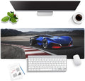 Wknoon. Extra Large Gaming & Office Mouse Pad (31.5" x 11.8") with Durable Stitched Edges – Navy Blue Fast Racing Car Furiously Running on The Race Track, Anti-Slip Rubber Base Extended XXL Desk Mat