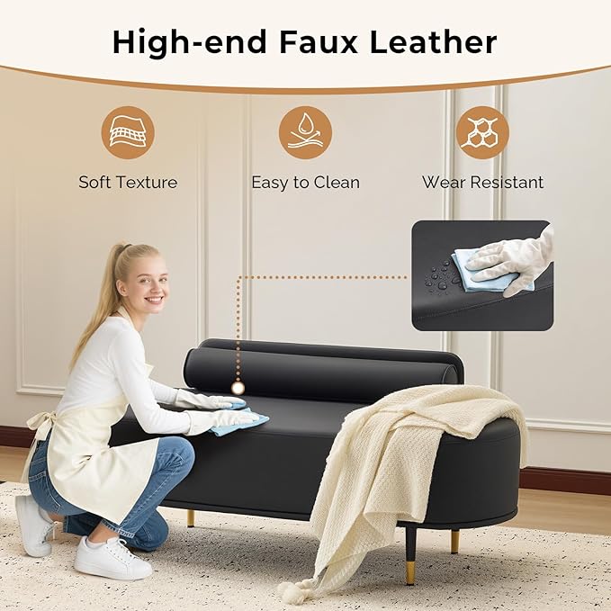 OmySalon Waiting Room Bench with Low Back, 53.5" Office Guest Chair, Faux Leather Upholstered Reception Seating, Lobby Bench for Beauty Salon Barbershop Airport Bank Hall Room Conference