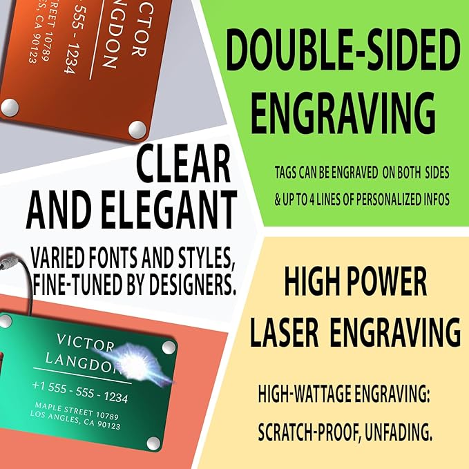 Luggage Tags for Suitcases 4 Pack: Personalized Luggage Tags for Backpacks & Bags Tags with Coustomizable Texts (Blue)