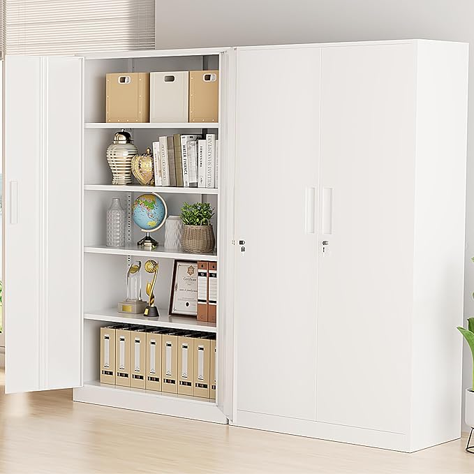 Greenvelly White Metal Storage Cabinet, 72" Locking Storage Cabinets with Doors and 4 Shelves, Tall Tool Storage Cabinet for Garage, Steel Lockable File Cabinet Metal Locker for Home Office, Classroom