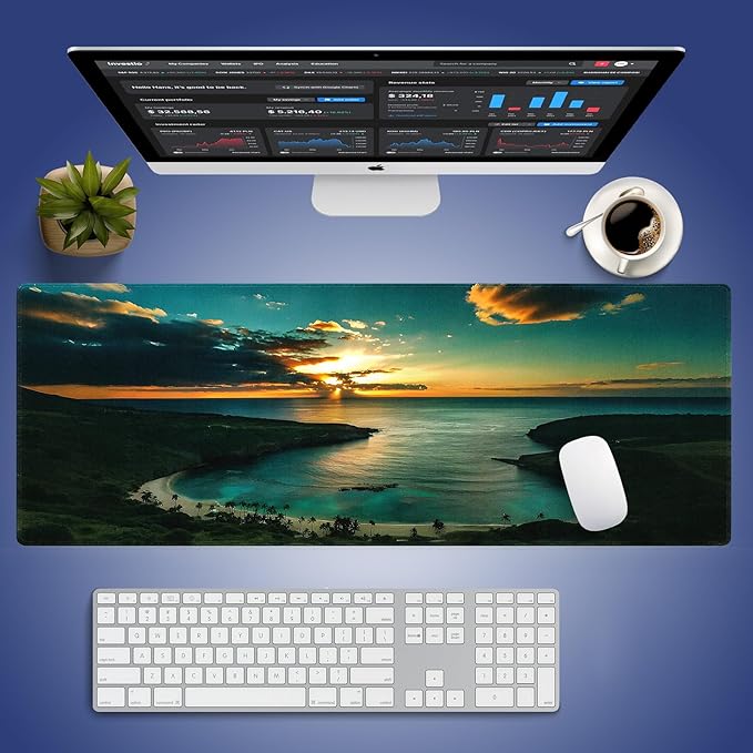 Wknoon. Extra Large Gaming & Office Mouse Pad (31.5" x 11.8") – Hawaiian Scene Sunrise Over Hanauma Bay Oahu Hawaii, Premium Anti-Slip XXL Desk Mat with Durable Stitched Edges