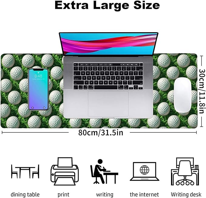 Golf Ball Gaming Mouse Pad, Office Desk Mat, Anti-Slip Rubber Base Cool Aesthetic Mouse Pads for Computer Laptop Keyboard School Home Desktop Gamer Home Accessories Decor 31.5" x 11.8"