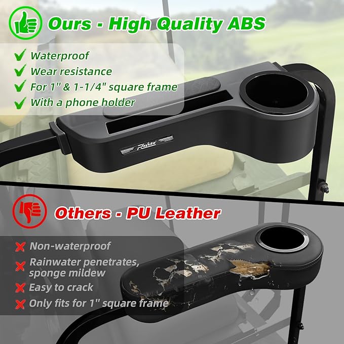 Roykaw Golf Cart Armrest with Cup Holder/Rear Seat Arm Rests Fit for EZGO/Club Car/Yamaha & Most Golf Cart, Upgrade 3rd Gen - with Phone Holder, No Drilling Required, Fit 1.0"/1-1/4" Square Tube Frame
