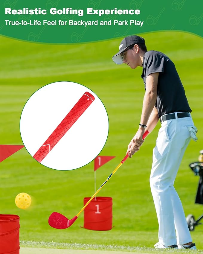 4 Pack Red Golf Clubs with 5” x 3.5” Oversized Heads and 36” Lightweight Carbon Shaft Perfect for Outdoor Yard Games