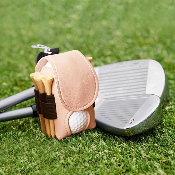 Leather Golf Ball Holder - Golf Ball Storage Pocket, Tee Bag with Sturdy Leather, Convenient and Tee Carry Pouch, Accessories Organizer for Course or Practice, Portable Pocket