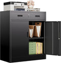 CJF Metal Storage Cabinet, Locking Storage Cabinet with Doors and 1 Drawer, 36" H x 28" W x 16" D Metal Cabinets for Office/Home/Garage -Black