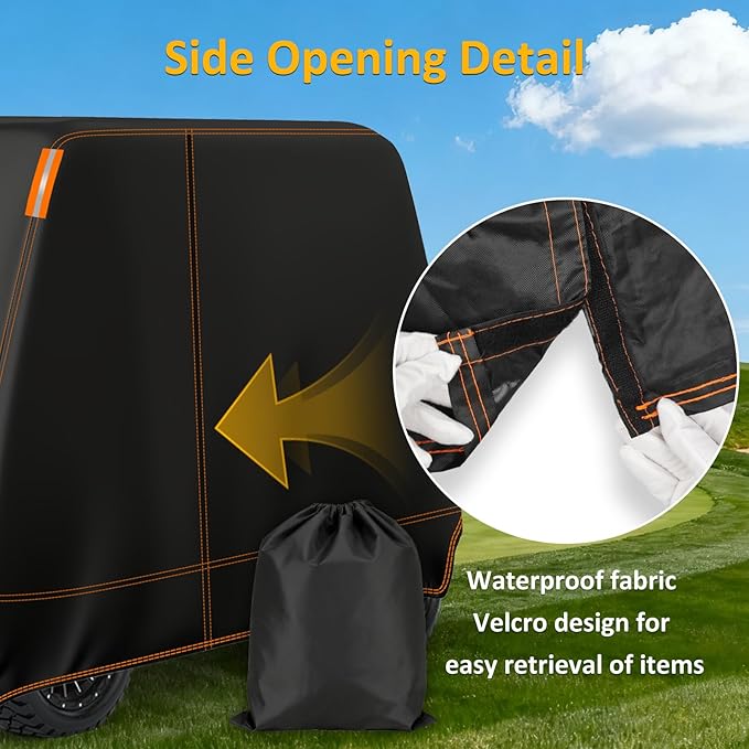 Falafa Golf Cart Cover 4 Passenger, Heavy Duty 420D Waterproof All Weather Protection, Universal Fit for EZGO Club Car Yamaha with Storage Bag & Reflective Strips