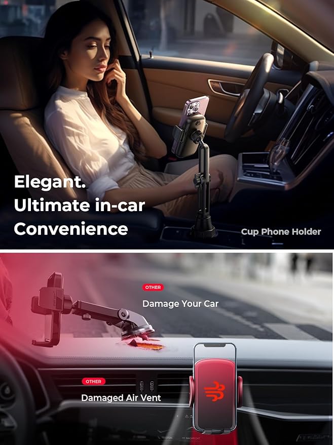 LISEN Upgraded Version Cup Phone Holder for Car 360° Adjustable Long Neck Car Phone Mount Golf Cart Phone Holder, Truck Jeep Accessories for iPhone 17 Air Pro Max Samsung Google and All Phones, Blue