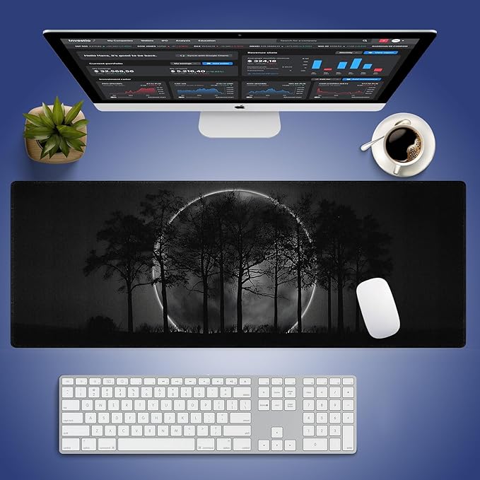 Wknoon. Extra Large Gaming & Office Mouse Pad (31.5" x 11.8") – Silhouetted Trees and a Mystical Moon, Premium XXL Desk Mat with Durable Stitched Edges & Anti-Slip Base & Smooth Fabric Surface